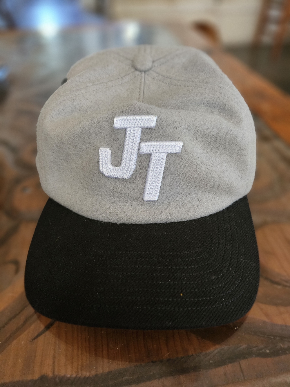 Join-Top Grey And Black Wool Two-Tone Gray and Black Baseball Cap JT Embroidery